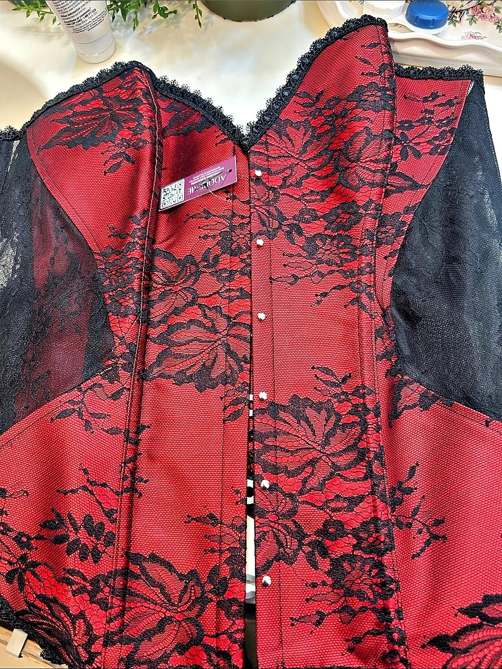 Adore Me Red & Black Lace Corset set Size 1X NWT